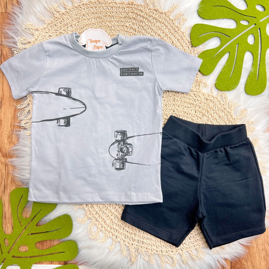 Conj. Camiseta LongBoard e Bermuda - Cinza e Preto